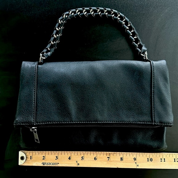 Black Fold over Zippered Clutch with chain strap and magnetic closure - Picture 2 of 8